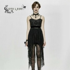 Dark Fashion Women's Sexy Sleeveless Sling Dress Irregular Hem Hollow Lace Dress