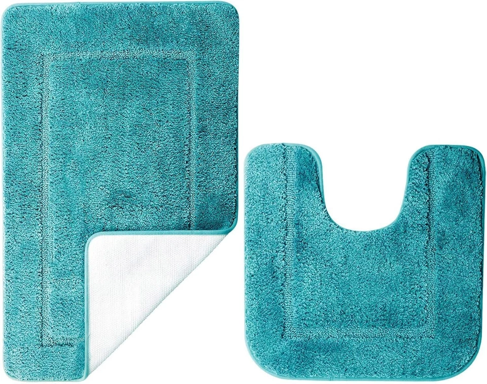 Mikrofaser Badematte 2er Set | Rutschfest & Wasserabsorbierend | Türkis - Bild 2 von 4