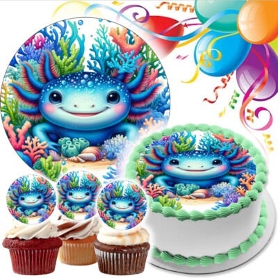 Axolotl Tortenaufleger Party Deko Geburtstag Cupcake Muffin neu essbar Amphibie