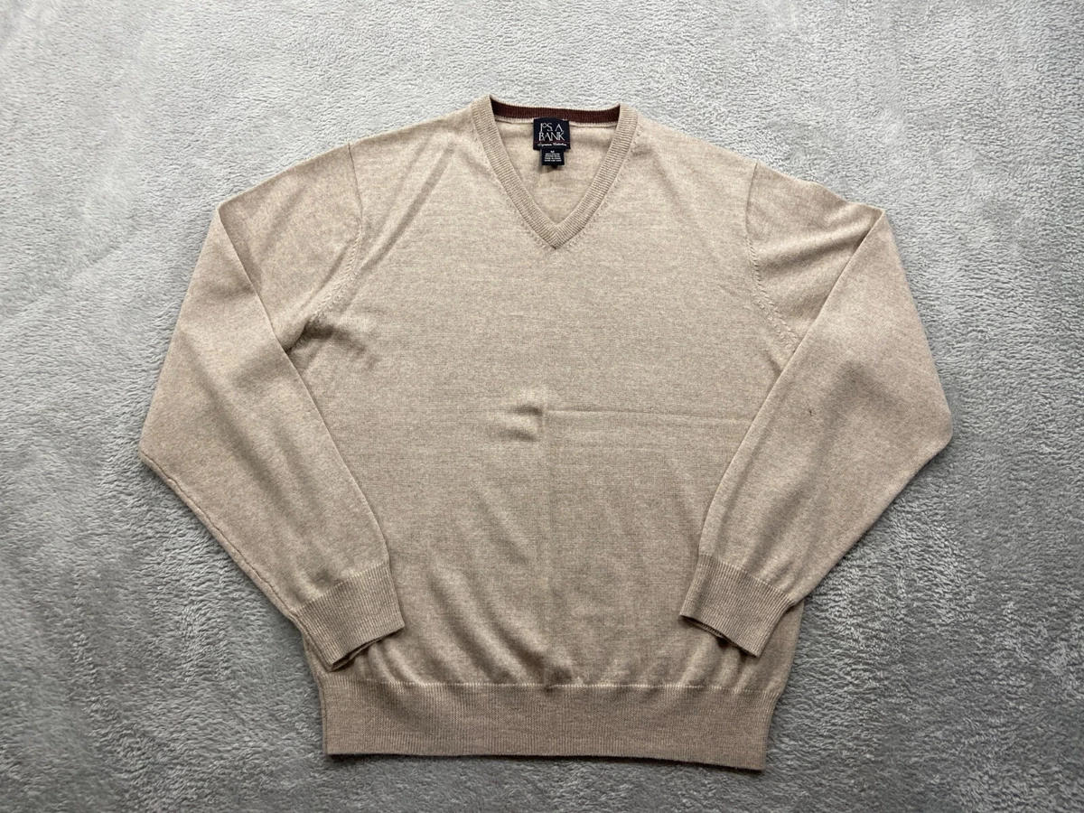 Jos. A. Bank Sweater Men s Medium Beige V Neck 100 Italian Merino Wool Preppy