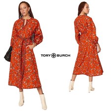 NEW Tory Burch Printed Tie Sleeve Rust Lyonnaise Floral Tunic Dress Sz 6