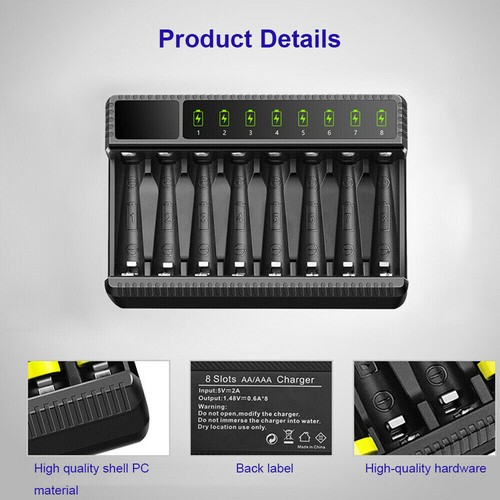 8 ranuras Cargador de batería inteligente Pantalla LED para baterías recargables AA/AAA NiMH - Imagen 3 de 8