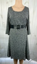 NWT Avenue Black White Ribbed Knit Belted 3/4 Sleeve Dress - Size 22/24