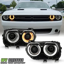 2015-2022 Dodge Challenger Halogen w/LED DRL Projector Headlights Headlamps SET