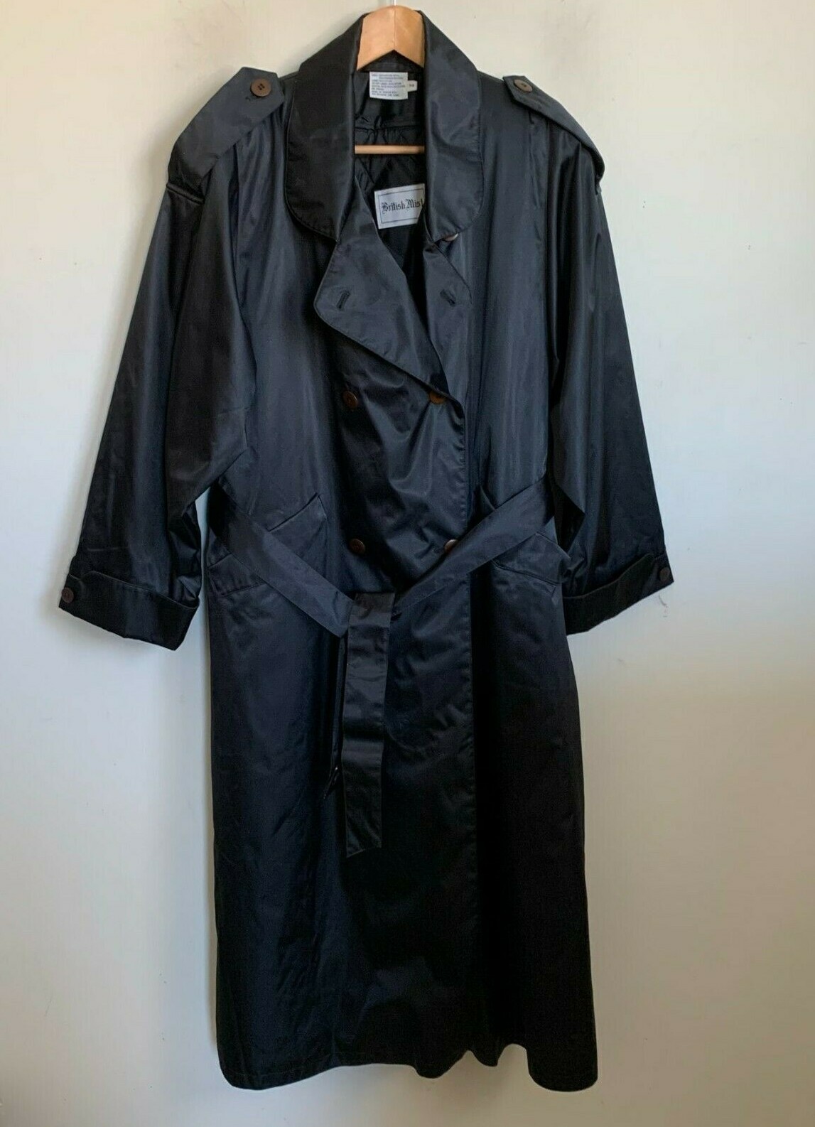 British Mist Vintage Trench Coat Black Double Breaste… - Gem