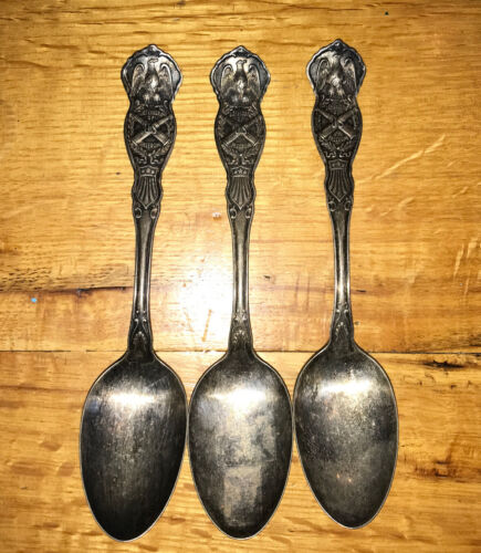 Antique VTG WW1 Set Of 3 Defenders of Freedom Pine Camp NY Souvenir Spoons Rare