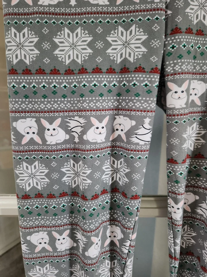 Leggings Derek Corazón Talla L Copos de Nieve y Conejitos Gris Rojo Blanco Suave Foto 3 de 4