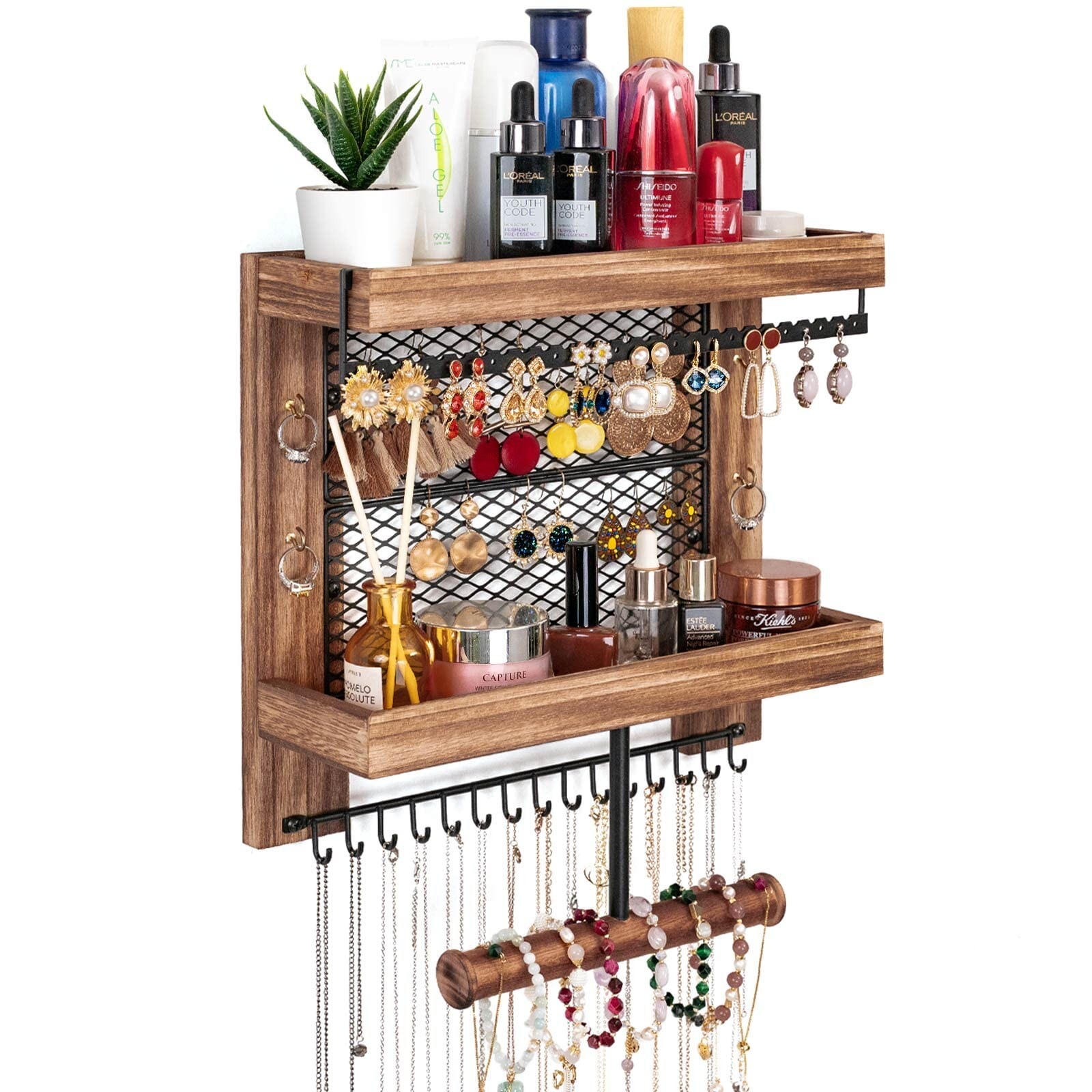 Pinzoveco Hanging Wall Mounted Jewelry Organizer with Storage