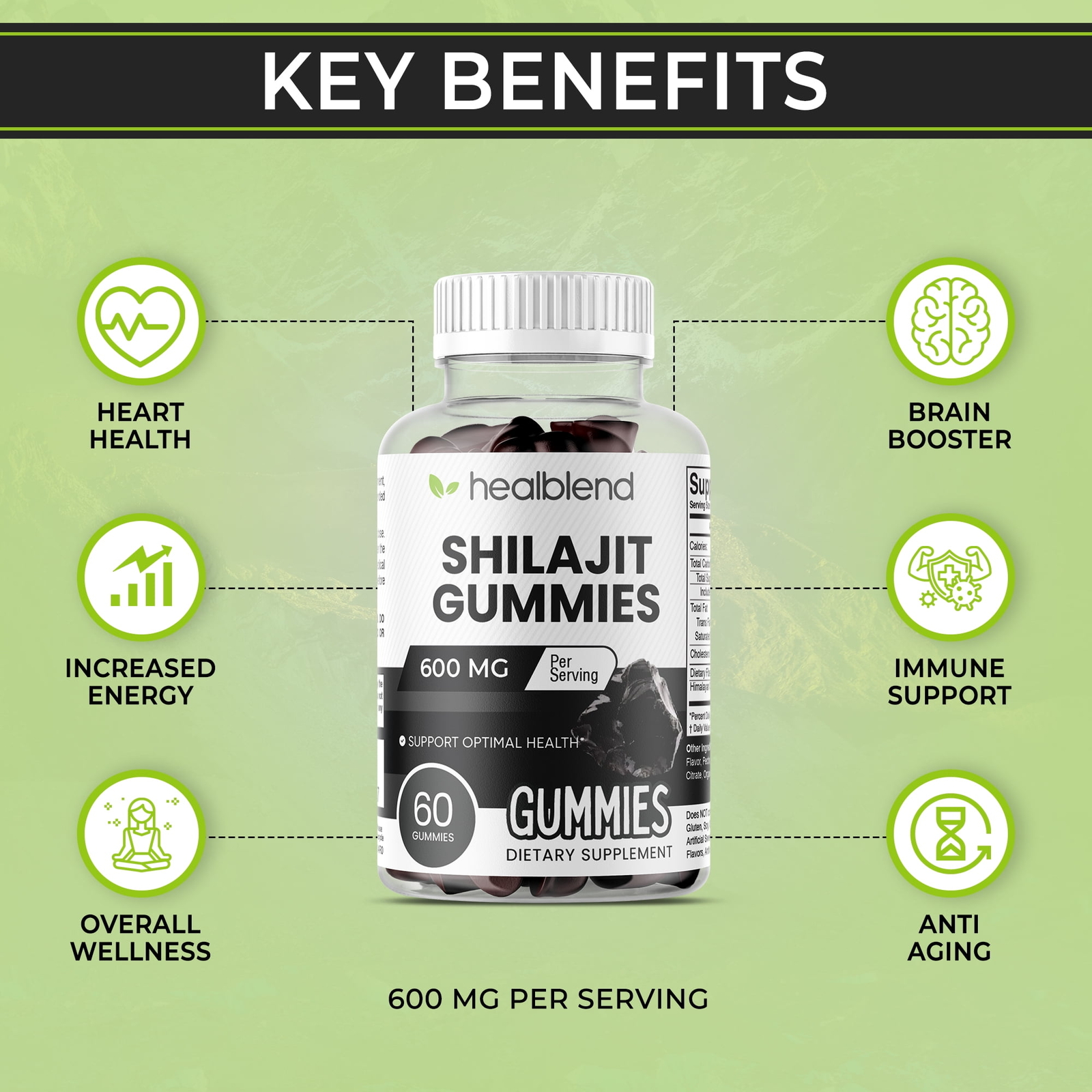Himalayan Shilajit Gummies 600mg -Energy & Immunity Support for Men & Women