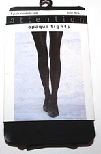 Attention Black Control Top Opaque Tights  1 Pair - Size M/L