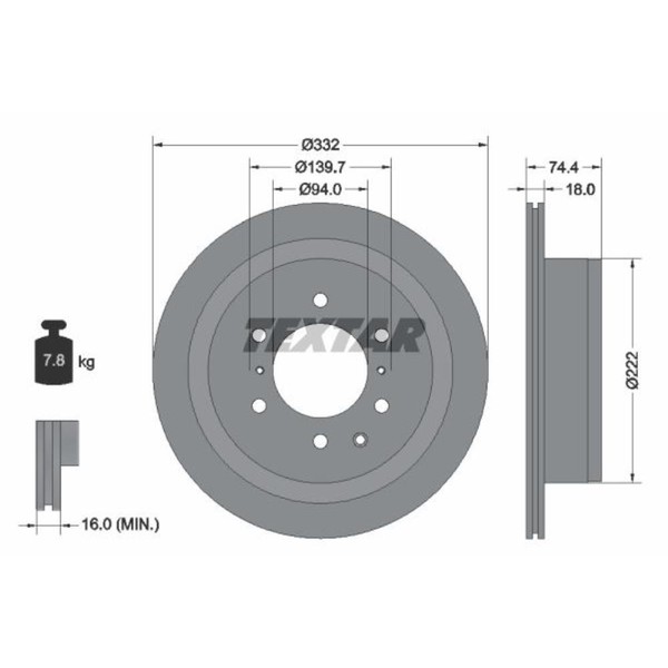 Textar 2X Bremsscheibe Hinten Ø332 Mm InnenbelüFtet FüR Mitsubishi Pajero IV-image