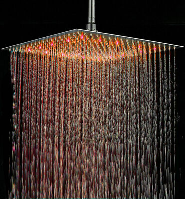 Senlesen 16-Inch LED Rainfall Shower Head - Brushed Nickel, Ceiling/Wall Mount