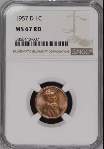 1957-D 1C RD Lincoln Wheat One Cent  NGC MS667RD                5866440-007