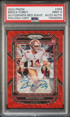 2022 Panini Prizm Brock Purdy Auto #13/149 JERSEY# Red Wave (RC) #353 PSA 9 Mint
