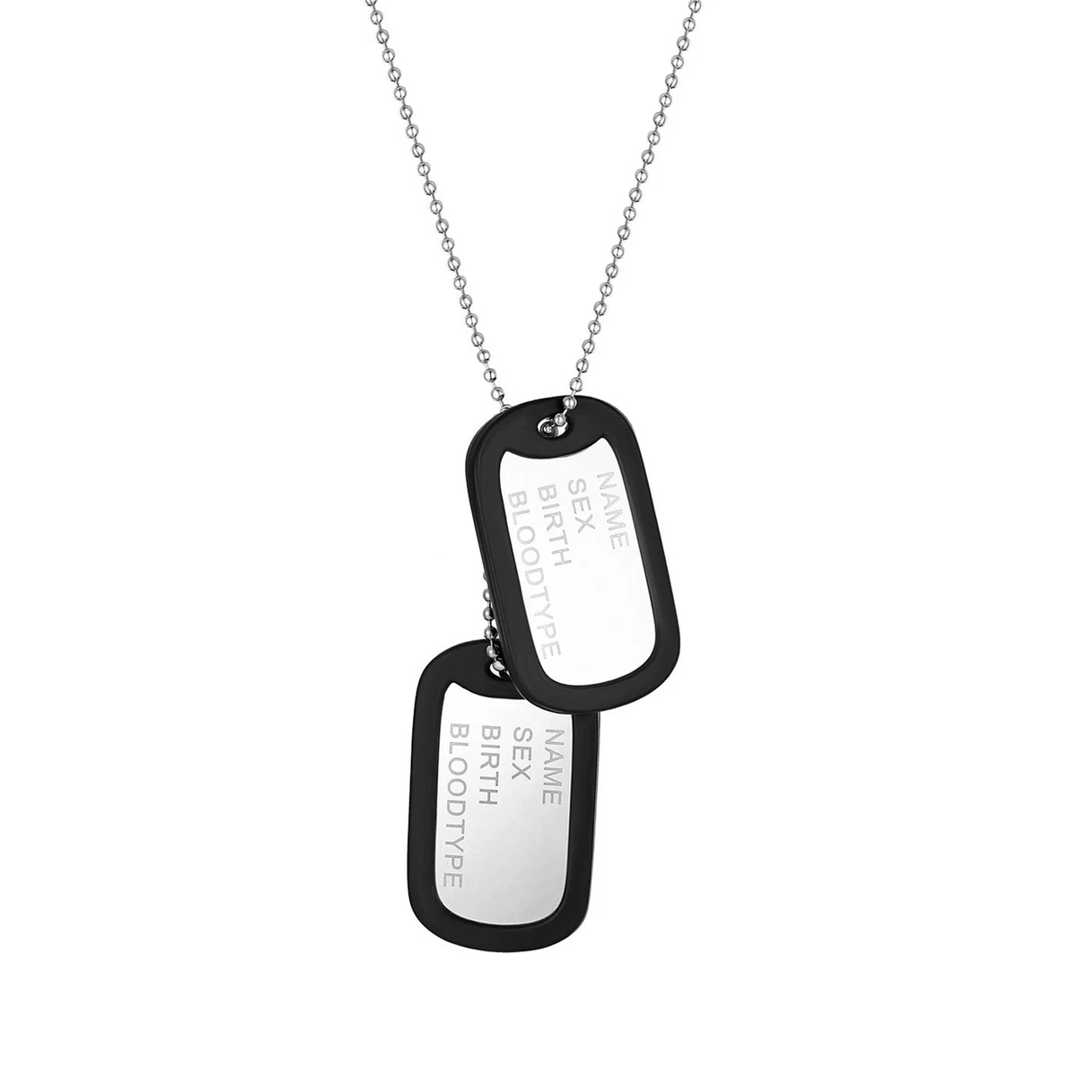 2pcs Men Army Military Stainless Steel Dog Tags Custom ID Pendant Necklace  Chain