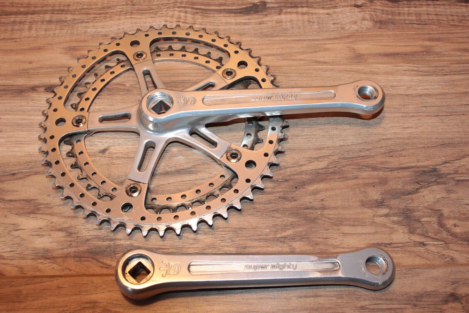 Vintage Sugino Super Mighty Crankset 170 52 / 42 Drillium Square Taper