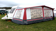 Nr Executive Red Awning 16 1025-1050 Steel Poles/skirt/new White Curtains Vgc
