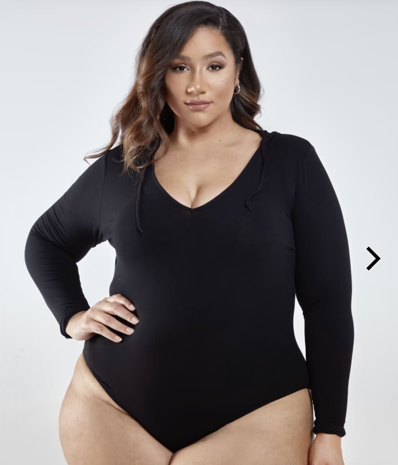 Fashion To Figure Womens Black Shawna Rib Knit Hoodie Bodysuit Size 4 Grunge