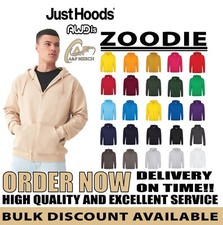 Just Hoods AWDis Zoodie Plain Full zip up hoodie Pullover Workwear Unisex JH050