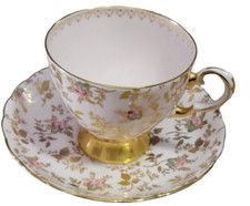 Vtg Tuscan Fine English Pink Bone China Sunshine Pink Roses Gold Chintz England