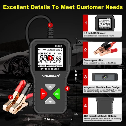 KINGBOLEN BM550 6V 12V 24V Car Battery Tester Auto Diagnostic Device 100-2000CCA - Picture 6 of 17
