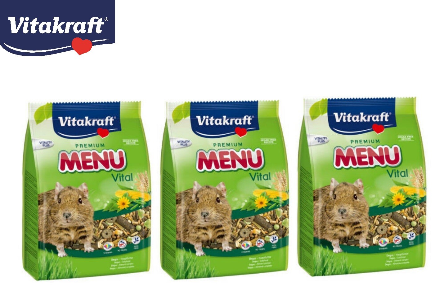 3 PACK VITAKRAFT MENU COMPLETE DEGU FOOD CEREALS & VEGETABLES CAGE TREAT 600G