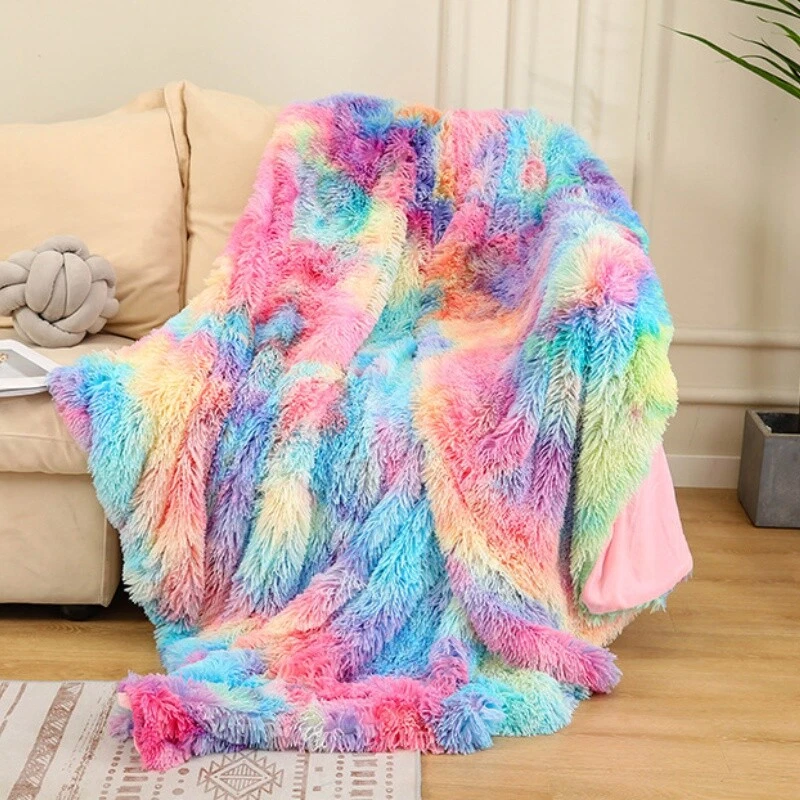 Fusselige Fell Batik Färbung Überwurf Decke Sofa Bett Shaggy Plüsch Warm - Bild 3 von 4