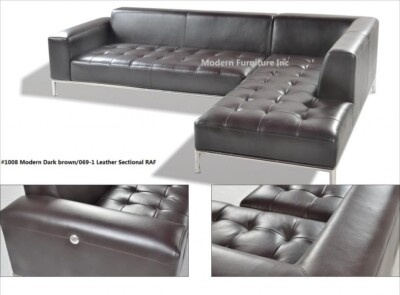 Modern contemporary Leather Sectional in Dark brown chaise + sofa 2 PC set #1008