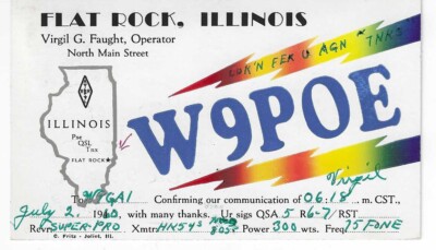 QSL 1960 Flat Rock       Illinois    radio card