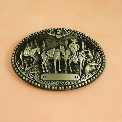 BRONZE OLD WEST TRAVELLER METAL BELT BUCKLE COWBOY & WESTERN ANIMAL HEBILLA #126