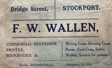 Vintage Victorian Printed Envelope F W Wallen Stationer Printer & Bookbinder