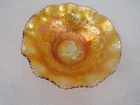Crown Crystal Kookaburra reg.4184 carnival glass nappy bowl in marigold    1P19