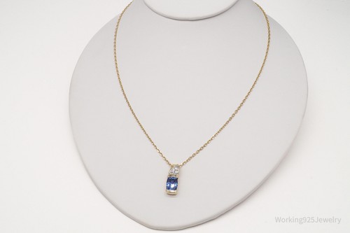 Ross Simons Blue & White CZ 18Kt Gold Over Sterling Silver Necklace 18" - 第 4/9 張圖片