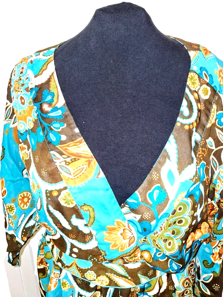 Metro7 Top 女式 2X 蓝色花卉帝国腰绑带 S/S 美国发货 — 第 2/4 张图片