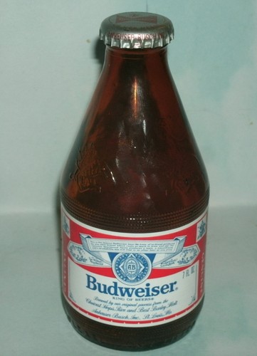 Vintage 1977 Budweiser 7oz Pony Beer Bottle + Cap & Label 5.5" Empty Brown Glass