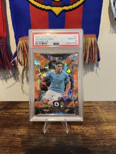 2022-23 Panini Select Premier League Julian Alvarez Rookie Orange Ice /25 PSA 10