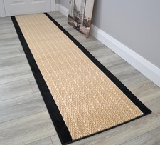 Long Hall Runner Beige Black Border Rugs Hallway Corridor Stairs Floor Rug Mats