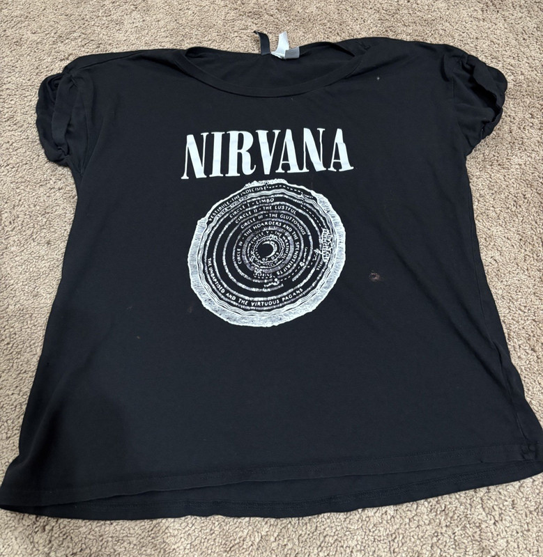 Nirvana Vestibule Circles T-Shirt Grunge solid black w/white writing size small