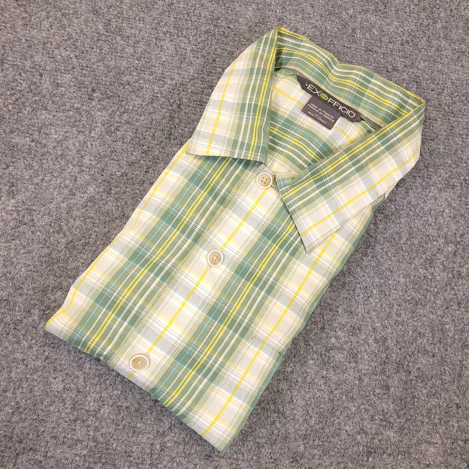 ExOfficio Hiking Camp Shirt Mens Medium Plaid Quick Dry Outdoor UPF