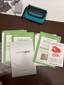 Nintendo 3DS Aqua Blue W/ 9 Games + More Charger Case Carrying Bag Manuals Minty