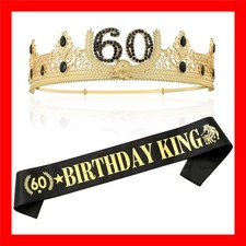 60TH Birthday King Crown and Birthday King Sash,60TH Birthday Gifts for Men. Bir
