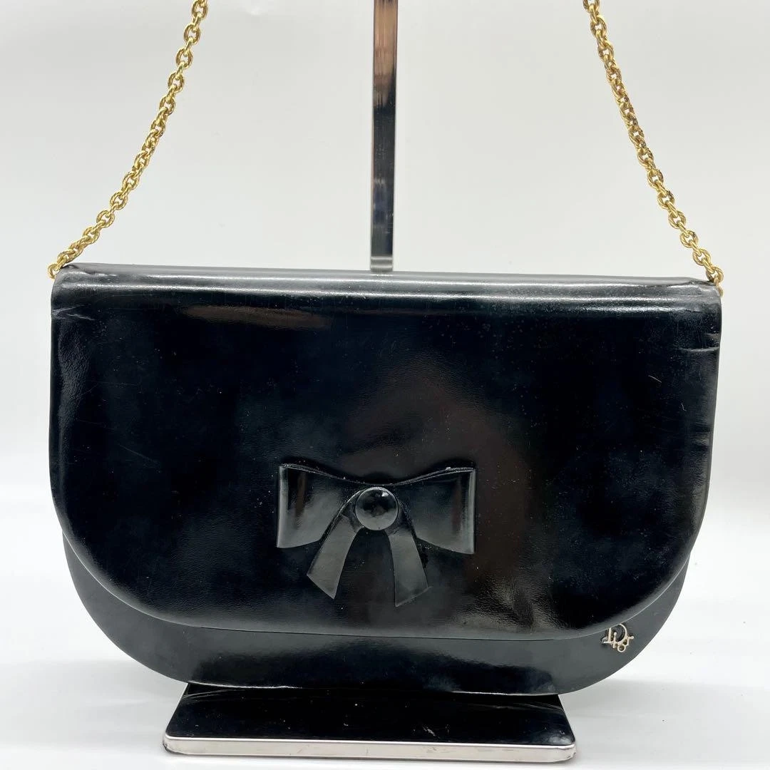 Sac bandoulière Christian Dior chaîne cuir ruban logo noir