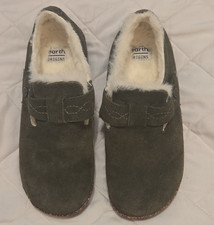 Earth Origins Aurora Jade Olive Suede Faux Fur Clog Slippers US 6 EU 37 M