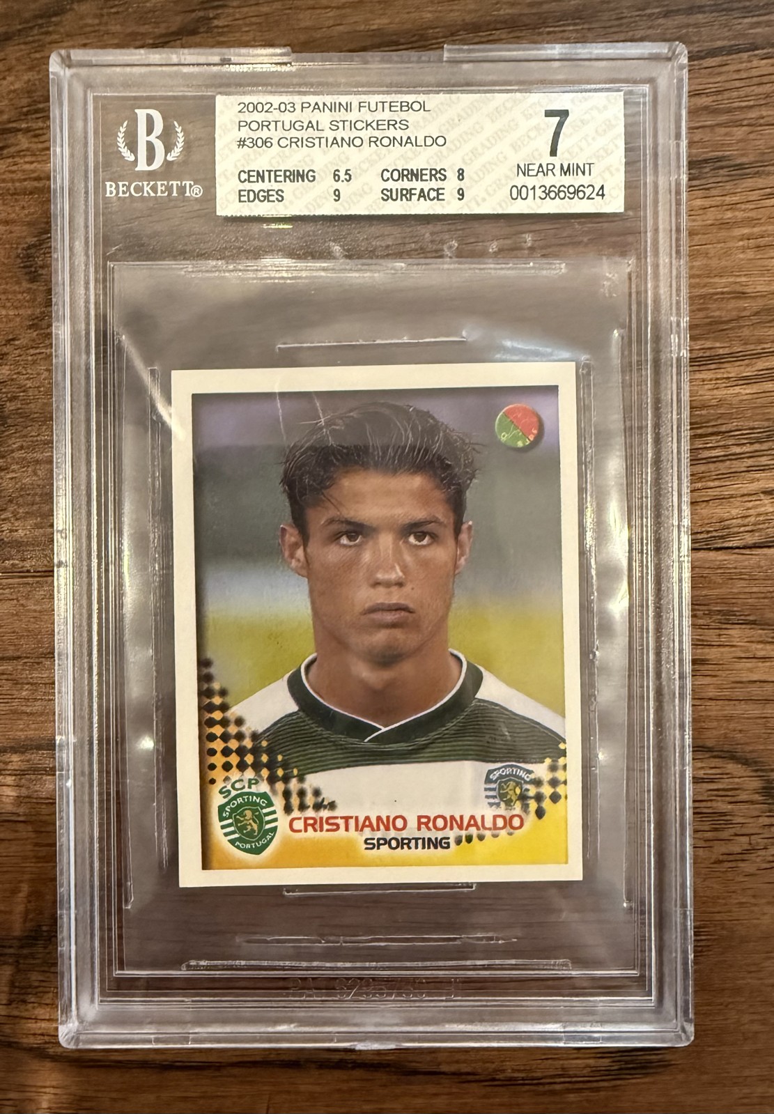 Rare 2002-03 Panini Futebol Stickers - Cristiano Ronaldo Rookie #306 (RC) BGS 7