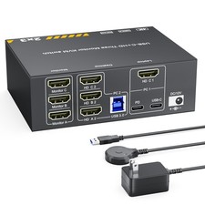 USB-C HDMI Triple Monitor KVM Switch 2 PC 4K@60Hz 87W PD Charging