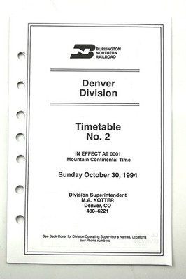 BN Denver division ETT #2 10/30/1994 Burlington Northern Railroad