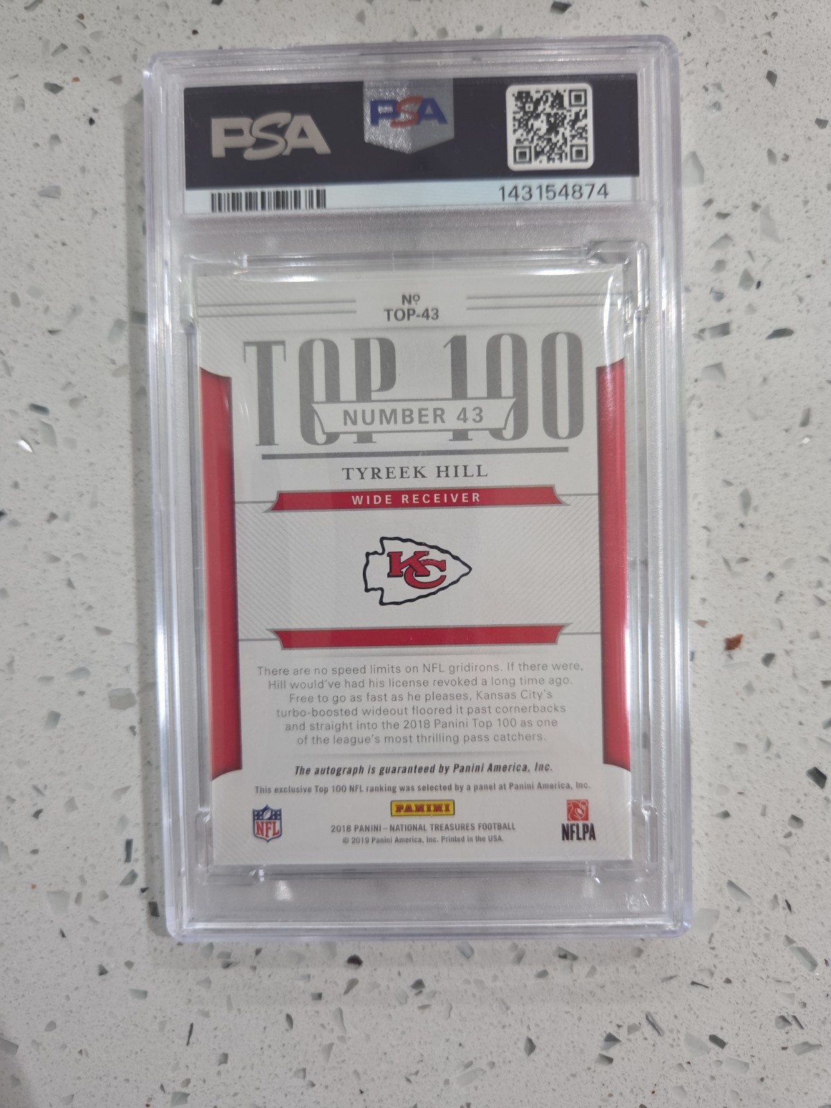 Tyreek Hill 2018 National Treasures #Top-40 Auto Gold Holo /10 PSA 9 view 2