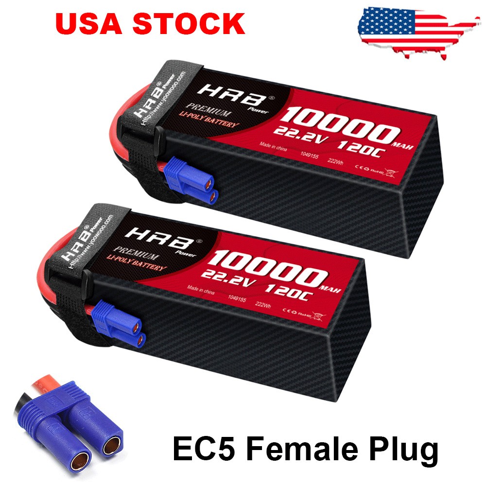 2pcs HRB 10000mAh 6S Lipo Battery EC5 22.2V 120C for RC Heli