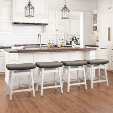 24" Bar Stools Set of 4/3/2/1 Counter Height Saddle Stools White Solid Wood Legs
