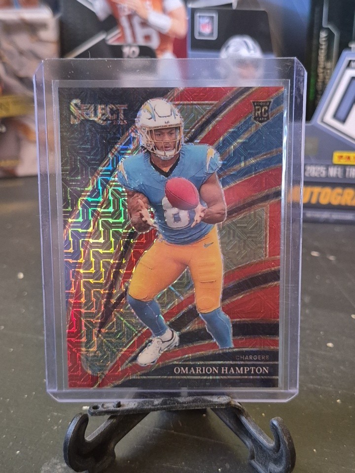 2025 Select Football Omarion Hampton Red Mojo /49 - Club Level 🏈 Chargers RC